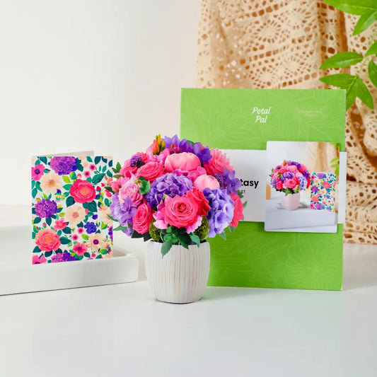 Mini Fuchsia Fantasy small paper pop-up bouquet of pink and purple roses — PetalPal