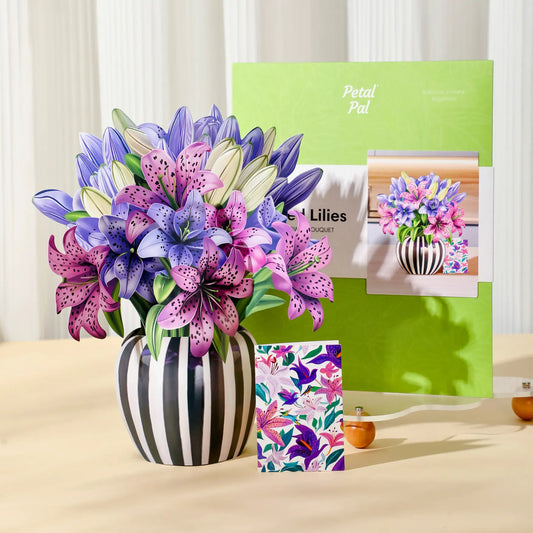 Spotted Lilies paper pop-up bouquet of pink stargazer lilies — PetalPal