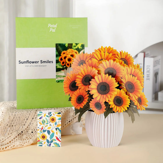 Sunflower Smiles paper pop-up bouquet of golden sunflowers — PetalPal